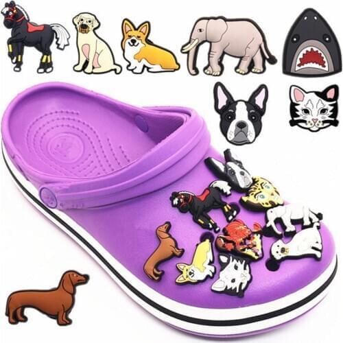 Original 6pcs/set Lion Elephant Dog Cat Shoe Charms Decoration PVC Novelty Cute Shoes Accessories fit JIBZ Party X-mas Kids Gift