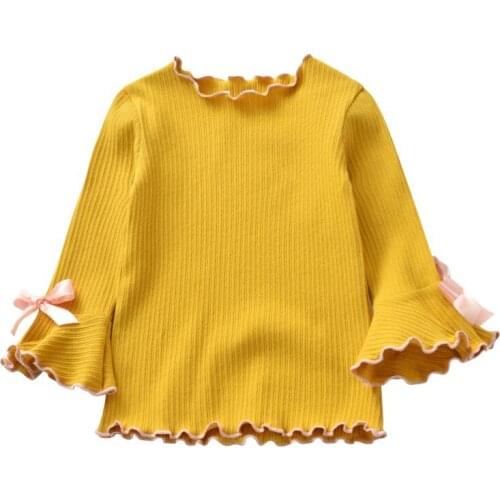 Autumn Girl Solid Color Long-sleeved Shirt Children Casual Tops Baby Soft Outfits New