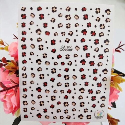 Leopard 3D Nail Sticker Bear footprints Adhesive Design Art Stickers for Nails Foil Decoraciones Decals Manicure Accessories