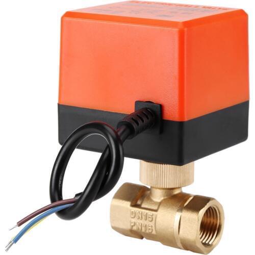 Ball Valve AC 220V Brass Electric Motorized Ball Valve 2 Way 3-Wire 1.6Mpa Thread DN15 DN25
