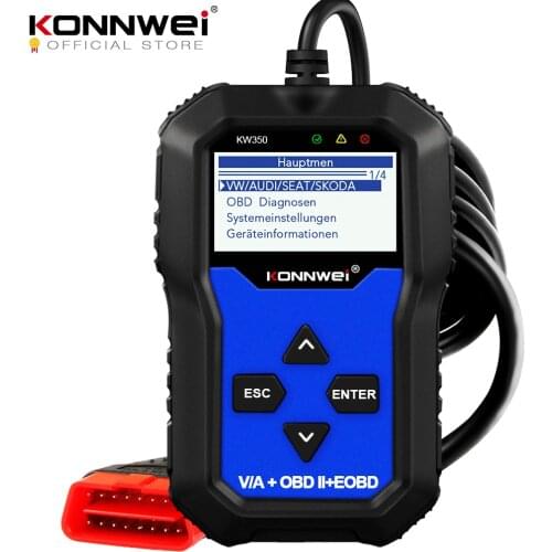 KONNWEI KW350 for VW Audi Skoda Seat OBD2 Scanner Full System Car Diagnostic Tool ABS Airbag Oil Light EPB Automotive Scanner