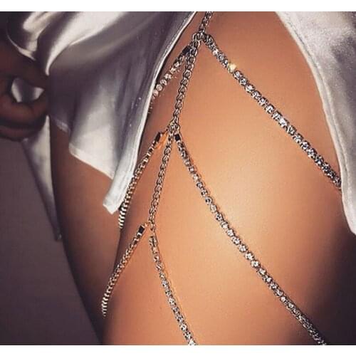 Rhinestones Leg Thigh Chain Shiny Women Sexy Body Chain Crystal Beach Bohemian Summer Dress Bra Chest Multilayer Thigh Harness