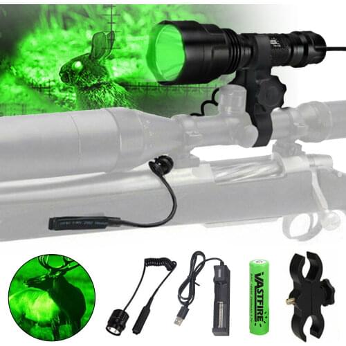 Tactical C8 Flashlight 4000 Lumen with Flashlight Mount Clip+18650+USB Charger+Remote Switch+Box Outdoor Hunting Weapon Light
