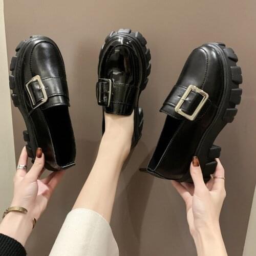 Harakuju Lolita JK Student shoes Woman Solid Black PU Leather Loafers Zapatos De Mujer Casual Women Slip on Round Toe Platform