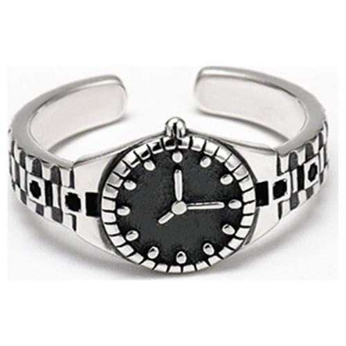 Vintage Black Clock Watch Ring For Woman Statement Jewelry Bohemia Geometric Finger Ring Female Wholesale