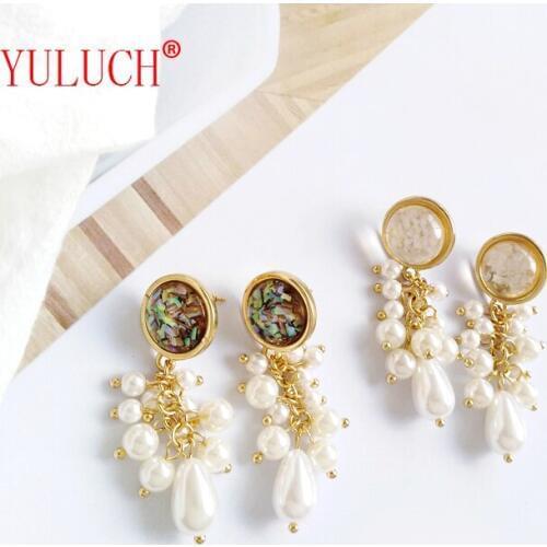 YULUCH Temperament elegant woman pearl wild simple style zinc alloy inlaid Semi-precious stones jewelry earrings party gifts