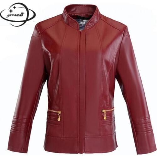 Plus Size L-6xl Women Faux Leather Jacket Spring Autumn Pu Female Coat Clothing Stand Collar Ladies Motorcycle Outerwear Ly50