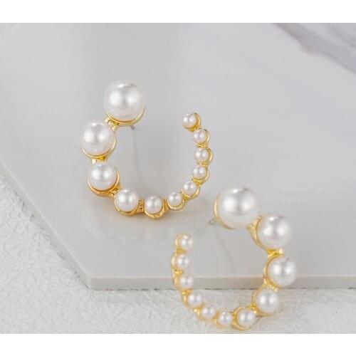 AENSOA Trendy 2021 Cute Open Circle Pearl Earring Korean Temperament Small Simulated Stud Earrings for Women Wedding Jewelry