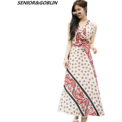 New Arrival 2019 High Quality Womens Chiffon Print Two Piece Set Summer Women Sleeveless Tops+ Fashion Printing Long Skirt Suits