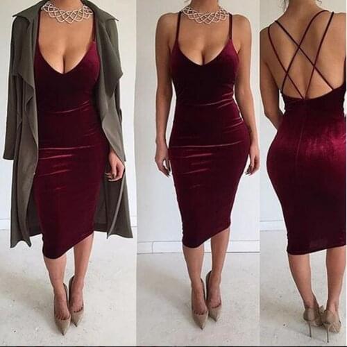 2016 autumn winter 3 colors women velvet back zipper double lined cross tank dress sexy club elegant Dress