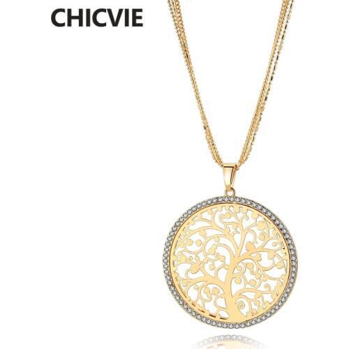 CHICVIE Gold/Silver Necklaces For Women round shape Pendant Necklace charm Jewelry long Pendants For Womens Necklace SNE170034