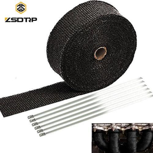 ZSDTRP 25mm*5/10/15M Titanium Exhaust Heat Wrap Roll for Motorcycle Fiberglass Heat Shield Tape with Stainless Ties