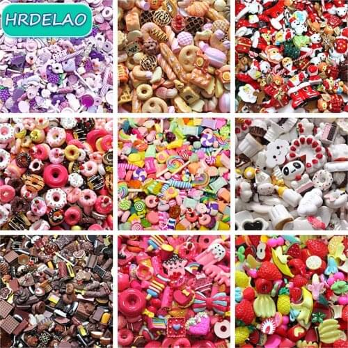 10pcs DIY Slimes Cream Cake Fruits Candy Light Clay Resin Filler Accessories Supplies Soft Clay Decoration Toy For Children Gift