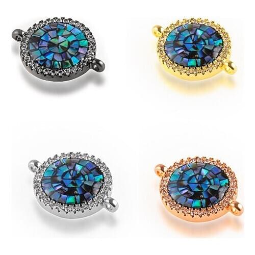 17*13mm abalone shell crystal micro pave cz zircon cubic zirconia beads DIY Copper necklace charm bracelet connectors sw24
