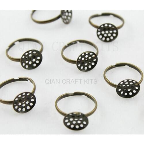 200pcs adjustable ring iron plating antique bronze for adult with 10mm cameo setting pad DIY for Jewelry Making nickle free