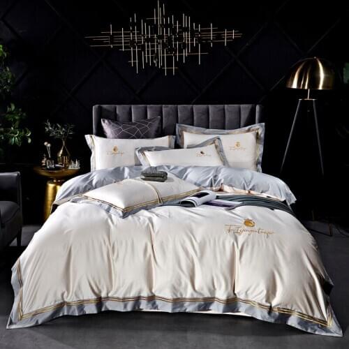 2020 Luxury 100% Cotton Simple classic Bedding Set Embroidery edge Duvet Cover Bed Sheet Pillowcases Queen King size 4Pcs