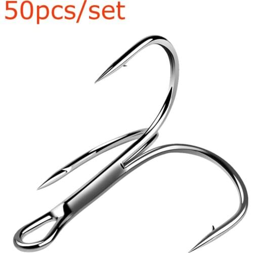 50Pcs 6# 8# Black Fishing Hook High Carbon Steel Treble Overturned Hooks Fishing Tackle Round Bend Treble For Bass Tackle Tool