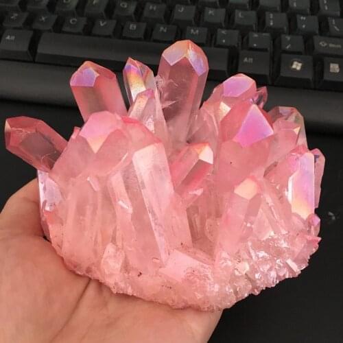 578g Rare beautiful rose flame aura quartz crystal cluster specimen