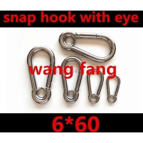 6mm*60mm, snap hook with eye stainless steel 304 spring hook,carbine hook,carabiner,spring clip boat hardware rigging