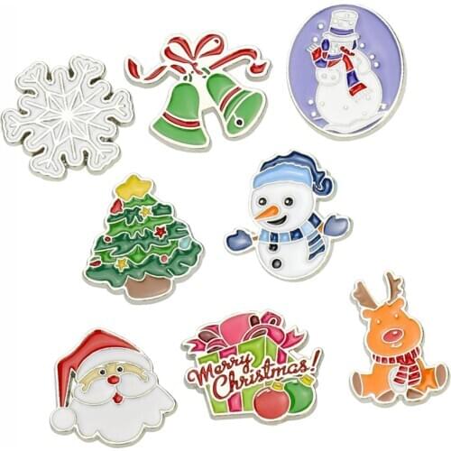 8 Pieces Christmas Jewelry Set Brooch Pin Enamel Alloy Cartoon Brooches Christmas Tree