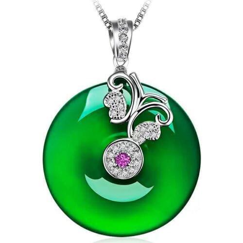 925 silver Jewelry Natural Chalcedony Donut Pendant Necklace Green Agate Pendant Gift for Womens crystal Jewelry