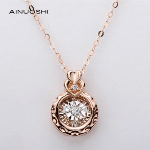AINUOSHI 18K Hard Gold Craft 0.025ct Real Diamond Gothic Style Dancing Pendant Necklace For Women Charm Fine Jewelry Gift 18