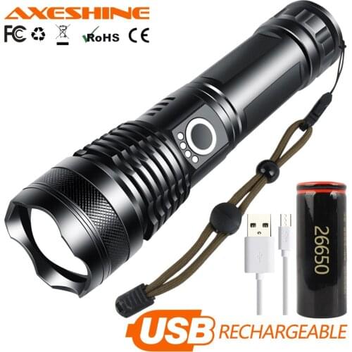 AXESHINE DropShipping XHP50.2 Most Powerful Led Flashlight 5 Modes Zoom LED Torch 18650 or 26650 Battery Best Camping, Outdoor
