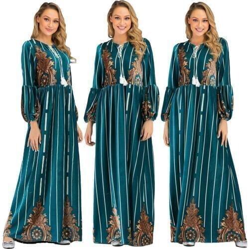 Velvet Loose Long Sleeve Maxi Dress Women Muslim Jilbab Kaftan Cocktail Turkey Long Robe Islamic Abaya Dresses Clothing Gown New