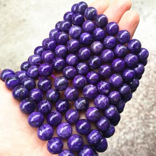 Beadztalk Natural Russian Charoite Stone Beads Round Smooth 6 mm 8 mm 10 mm 12 mm for DIY Jewelry Making Supplies Color Heated