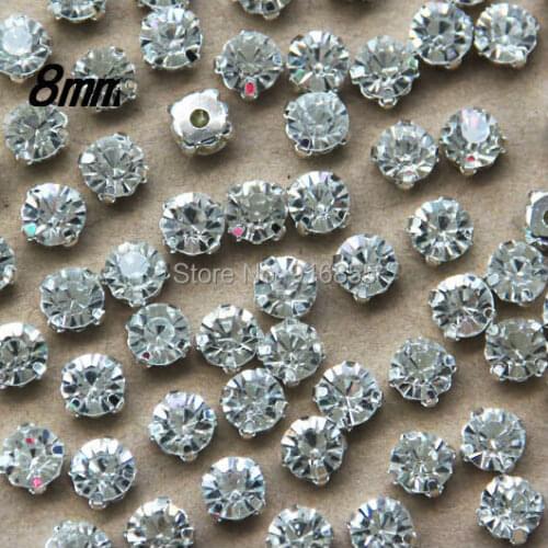 Free shipping 144pcs/bag SS38 8mm Silver Plated Loose Crystal Sew on Rhinestone beads for DIY Jewelry Making