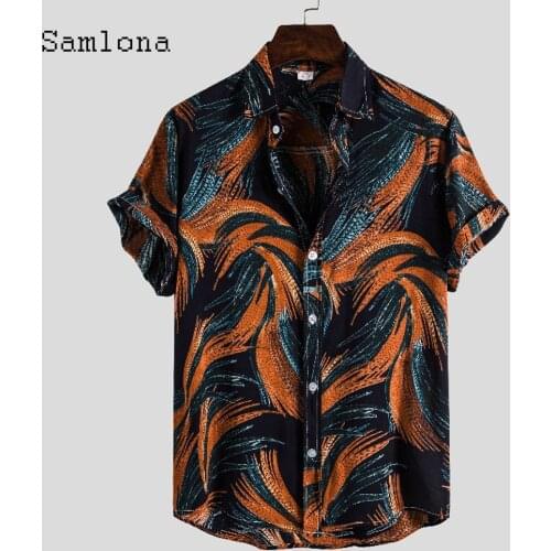 Long-sleeved Blouse Latest 2021 Single Breasted Tops Sexy Men clothing Summer Flower Print Casual Beach Shirt Plus size S-3XL