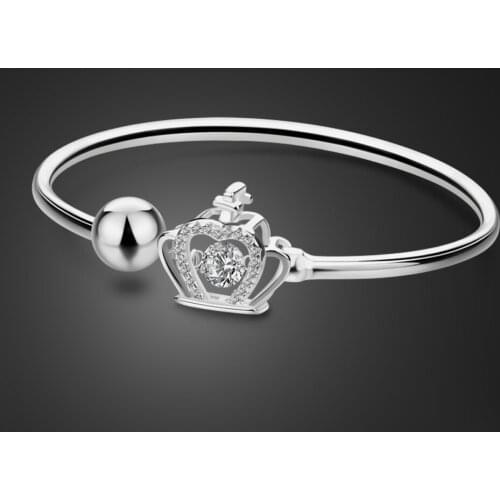 New Fashion 100% 925 Sterling Silver Bracelet CZ zircon Crystal Crown Ball Banglet For Women & Girl Authentic Fine Jewelry