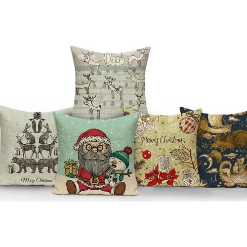 Happy Christmas Unicorn Cushion Cover Santa Claus Decoration Pillows Case Print Sofa Car Cushions Covers Pillows Cases Cojines