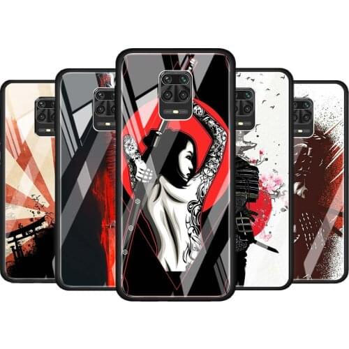 Japanese Samurai for Xiaomi Redmi Note 10 Pro Max 10S 9T 9S 9 8T 8 7 Pro 5G Luxury Tempered Glass Phone Case Cover