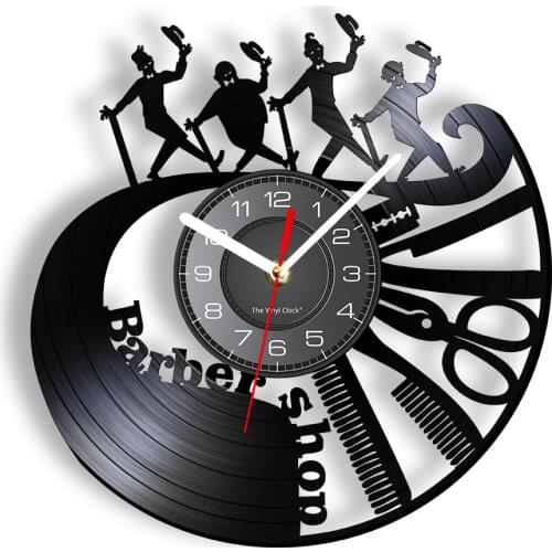 Barber Shop Tools Wall Clock Comb Scissor Razor Hairdresser Vinyl Record Clock Hairstylist Gentlemen Decorative Clock Wall Watch