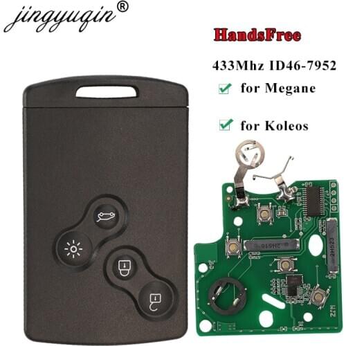 Jingyuqin HandsFree Keyless Smart Card For Renault Megane Fluence Laguna Scenic Clio Captur Koleos 433MHz FSK PCF7952 Key Remote