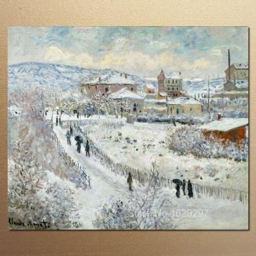 View of Argenteuil in the Snow by Claude Monet Reproduction oil painting Canvas art Handmade High quality