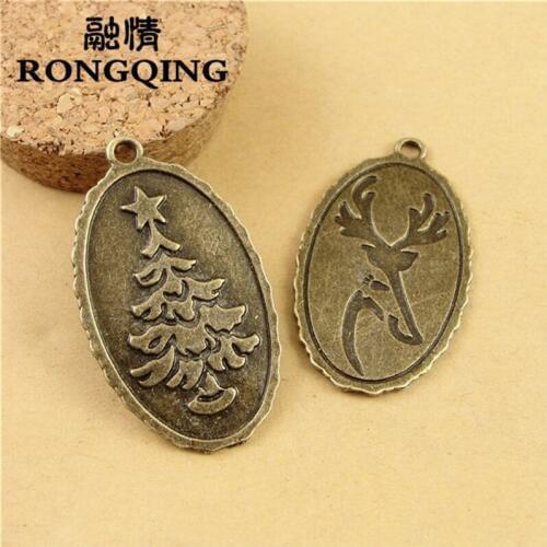 RONGQING 40pcs/lot Oval Christmas Tree Pendants 44*26MM Lucy Elk Pendant for Necklaces Making Jewelry Crafts