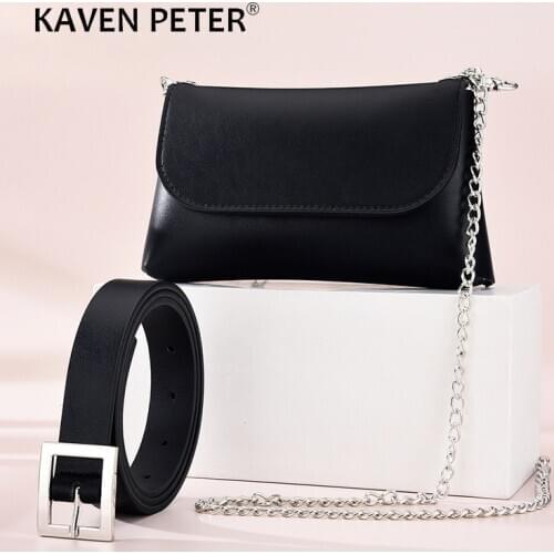 Fashion Women Pu Leather Belt Bag Designers Ladies Black Waist Pack Bags Femal Chain Belt High Quality