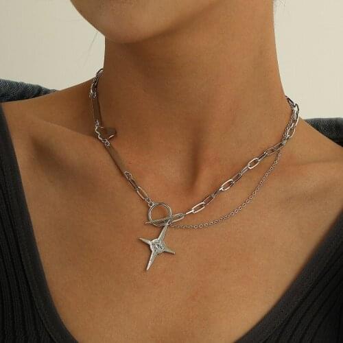 Kpop Trendy Necklace For Women Fashion Heart-shaped Geometry OT Buckle Diamond Star Pendant Necklace Girls Gift Chocker Jewelry