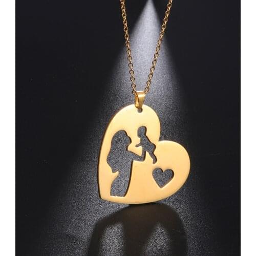 My Shape 2 pcs/set Mother Kids Heart Pendant Necklaces for Women Cut out Stainless Steel Choker Fashion Jewelry Gift for Mom