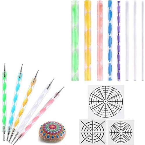 BMBY-16 Pcs Mandala Dotting Tools for Painting Rocks Mandala Stencils Kit Ball Stylus Clay Sculpting Carving Tools