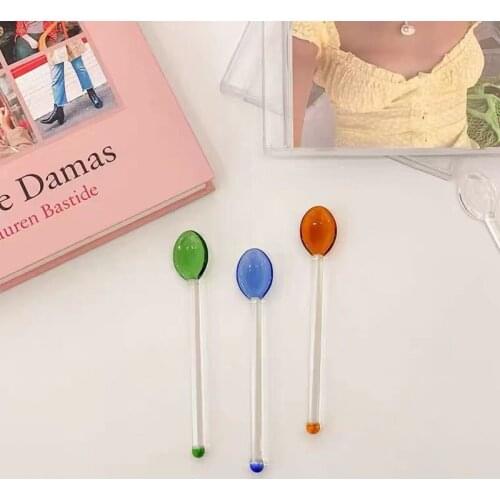 The New 2021 Glass Mixing Spoon Ins Color Transparent Contracted Creative Milk Coffee Dessert For Little Girl Like a Gift