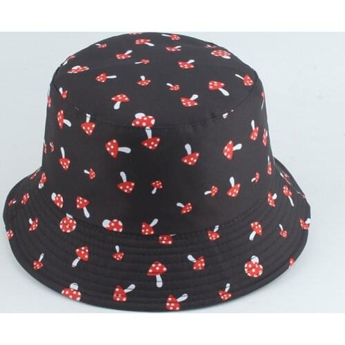 Bucket Hat Mushroom Black Men Women Reversible Sun Summer Beach Breathable Cap Holiday Outdoor Accessory For Teenagers