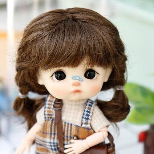 New1/6 1/8 Bjd Wig High Temperature Brown golden cute bangs double ponytail braid curly hair Bjd Wig SD DD For BJD Doll Hair