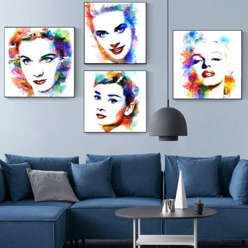 Nordic Movie Star Audrey Hepburn Poster Prints Watercolor Wall Art Canvas Painting Picture For Bedroom Living Room Home Decor