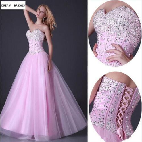 Pink Sweetheart Quinceanera Dresses 2019 Couture Lace-Up Back Vestidos De 15 Anos Beading Sequined Sweet 16 Dresses