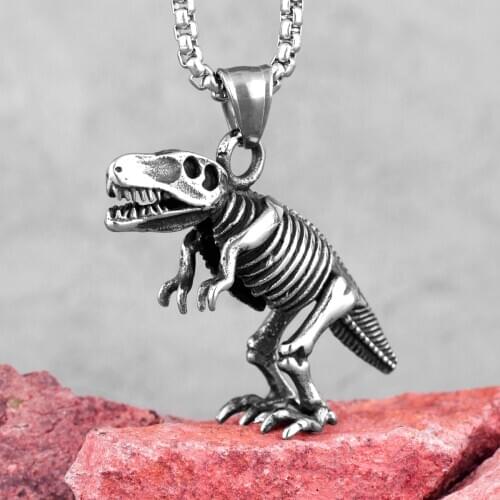 Tyrannosaurus Dinosaur Fossil Stainless Steel Men Necklaces Pendants Chain for Boyfriend Male Jewelry Creativity Gift Wholesale
