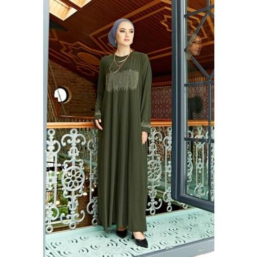 TUGBA Stone Embroidered Sandy Dress Abaya Muslim women dresses for Women Muslim long dress Muslim turkey abayas for women dubai turk caftan marocain kaftan