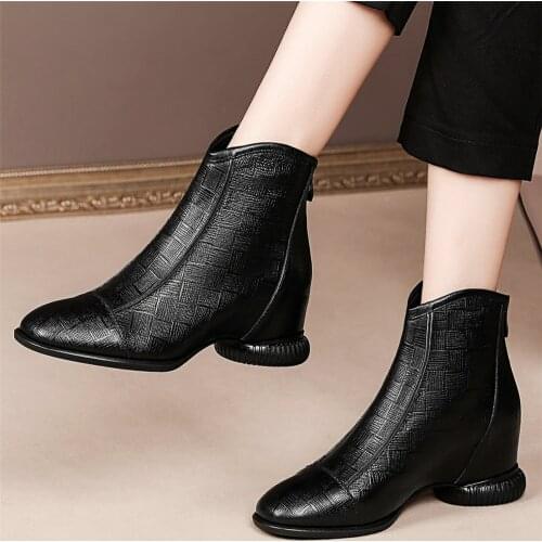 Oxfords Shoes Women Lace Up Genuine Leather High Heel Ankle Boots Female High Top Round Toe Platform Pumps Shoes Casual Shoes